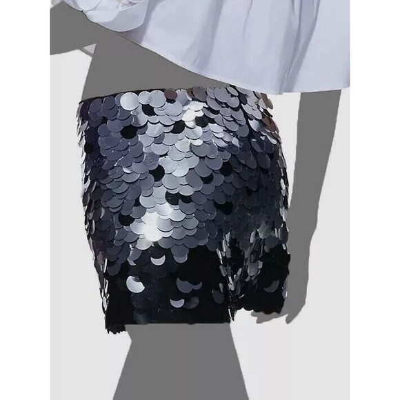 Alice +Olivia Rubi Metallic Paillette-Embellished Miniskirt Black/Silver… - Picture 7 of 11